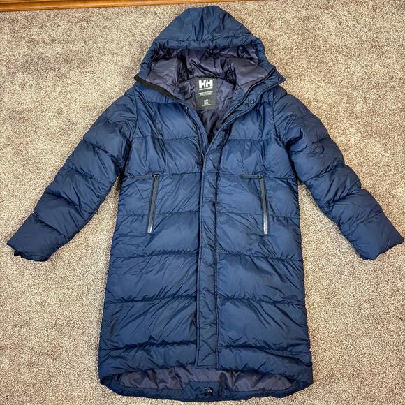 Helly Hansen Men's Size Small Navy Active Long Winter Parka Spell Out Puffer - Picture 4 of 16